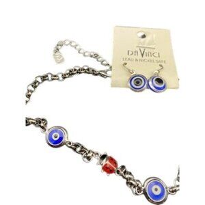 NWT Da Vinci You & I Earring Set Blue Evil Eye Red Ladybug Necklace Silver Tone